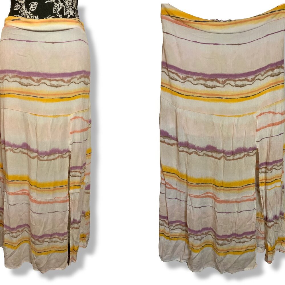 Nine West Fit and Flare Maxi Striped Lined Slit Lightweight Skirt Women M White